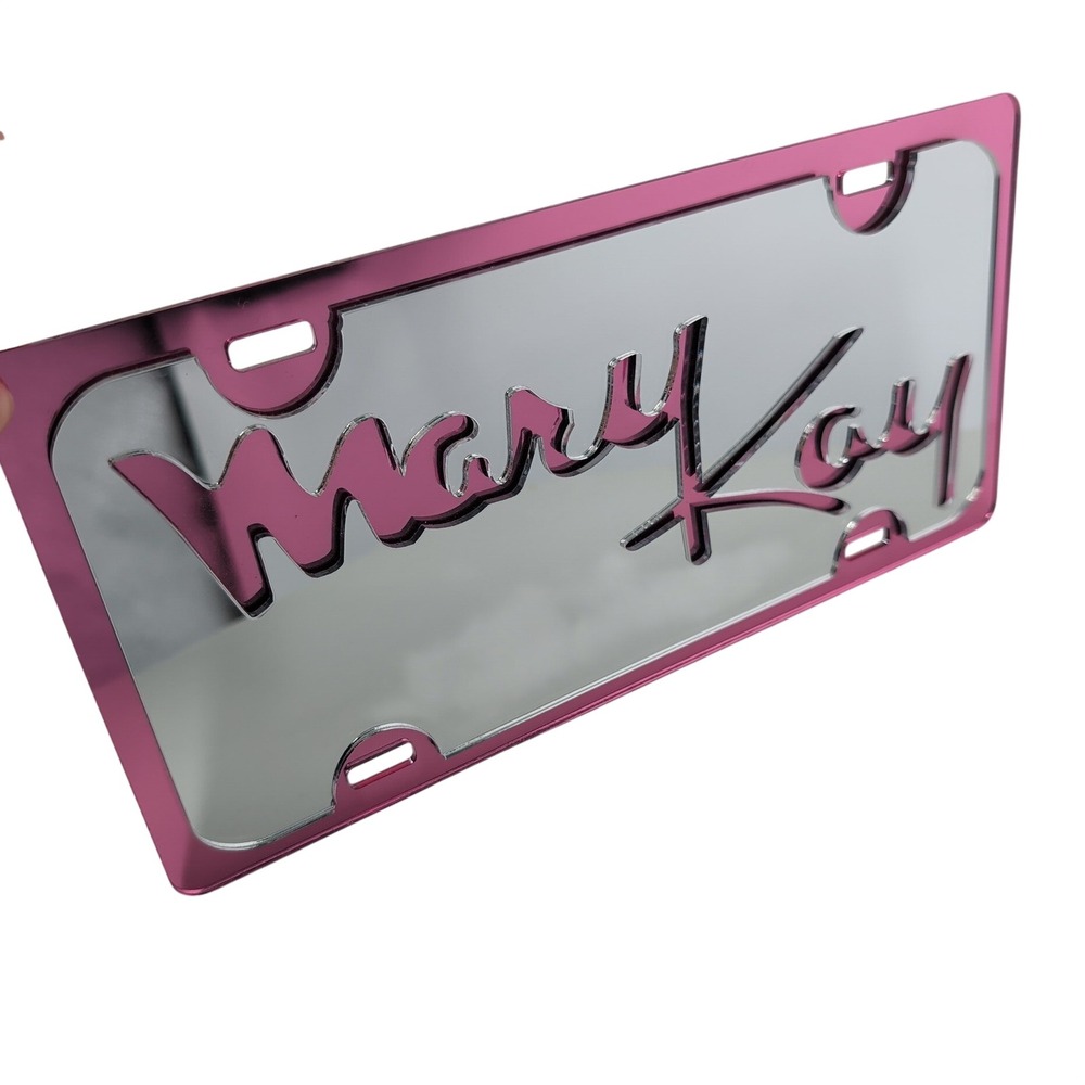 Mary Kay Mirror Acrylic License Plate Tag Pink Metallic Logo Vanity Car Tag